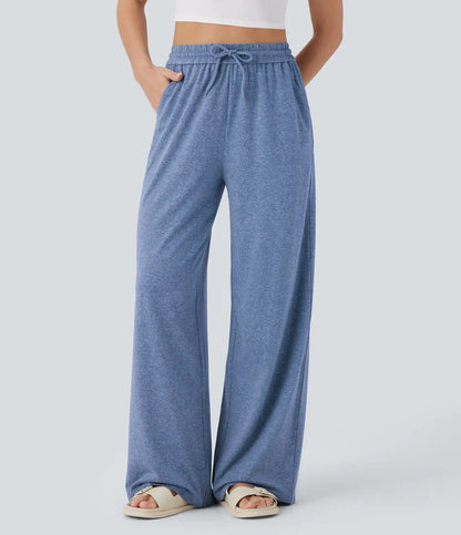 High Waisted Drawstring Pocket Wide Leg Baggy Casual Pants