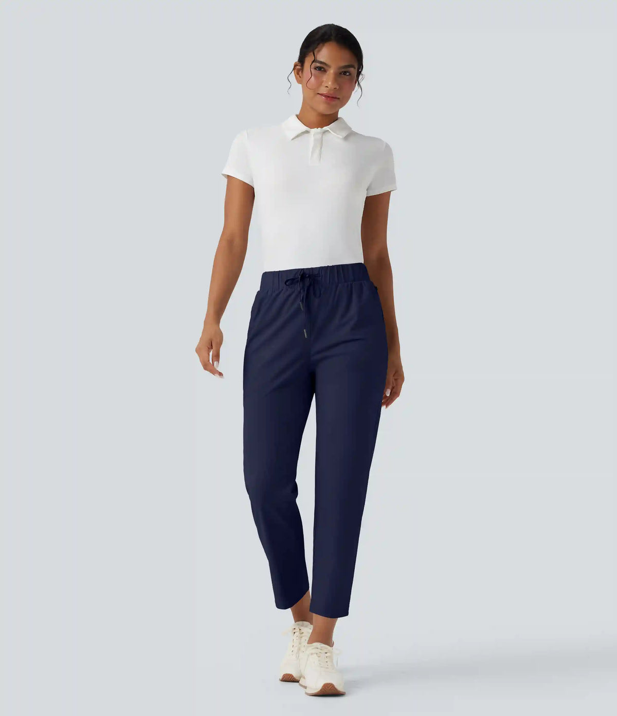 High Waisted Drawstring Pockets Quick Dry Golf Tapered Pants-Golf Tee Pocket