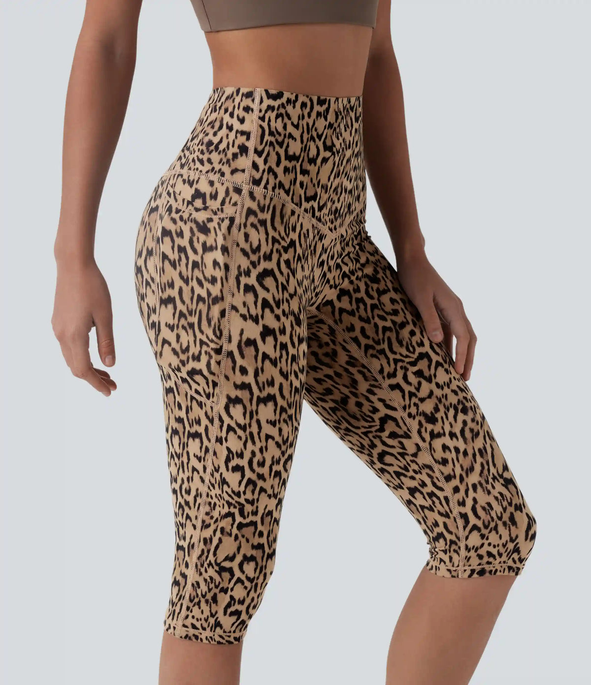 Halara UltraSculpt™ Leopard Print High Waisted Tummy Control Pedal Pusher Yoga Leggings with Pockets