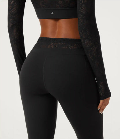 Halara UltraSculpt™ Mid Rise Drawstring Contrast Lace Flare Yoga Leggings with Pockets