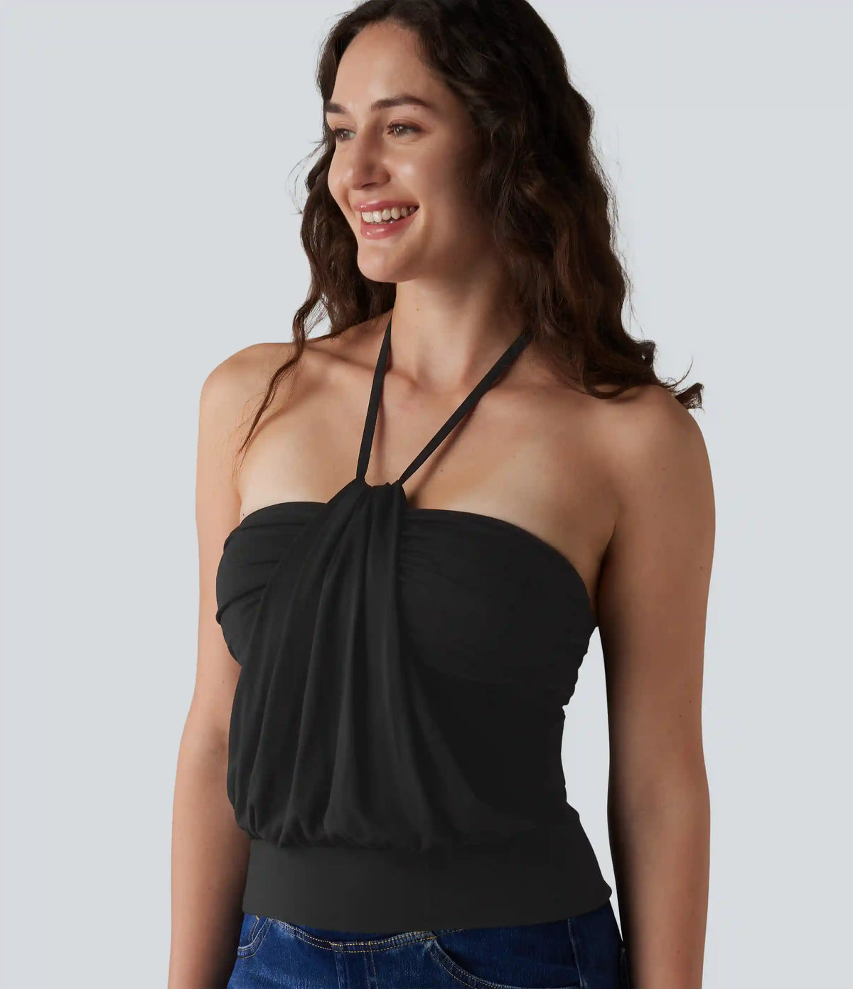 Halter Tie Back Built-in Bra Casual Tank Top