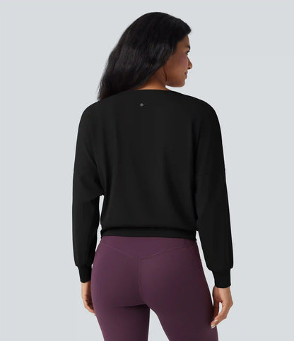 SoftlyZero™ Airy Round Neck Long Sleeve Crossover Hem Yoga Sports Top