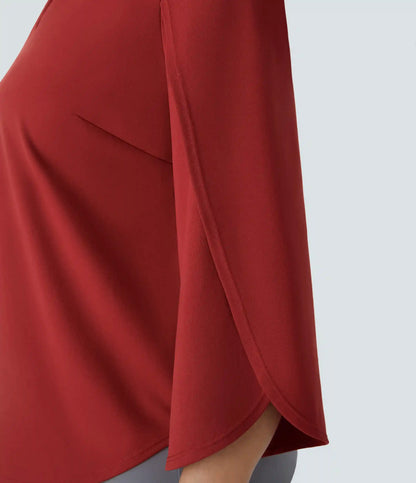 V Neck 3/4 Sleeve Curved Hem Work Top