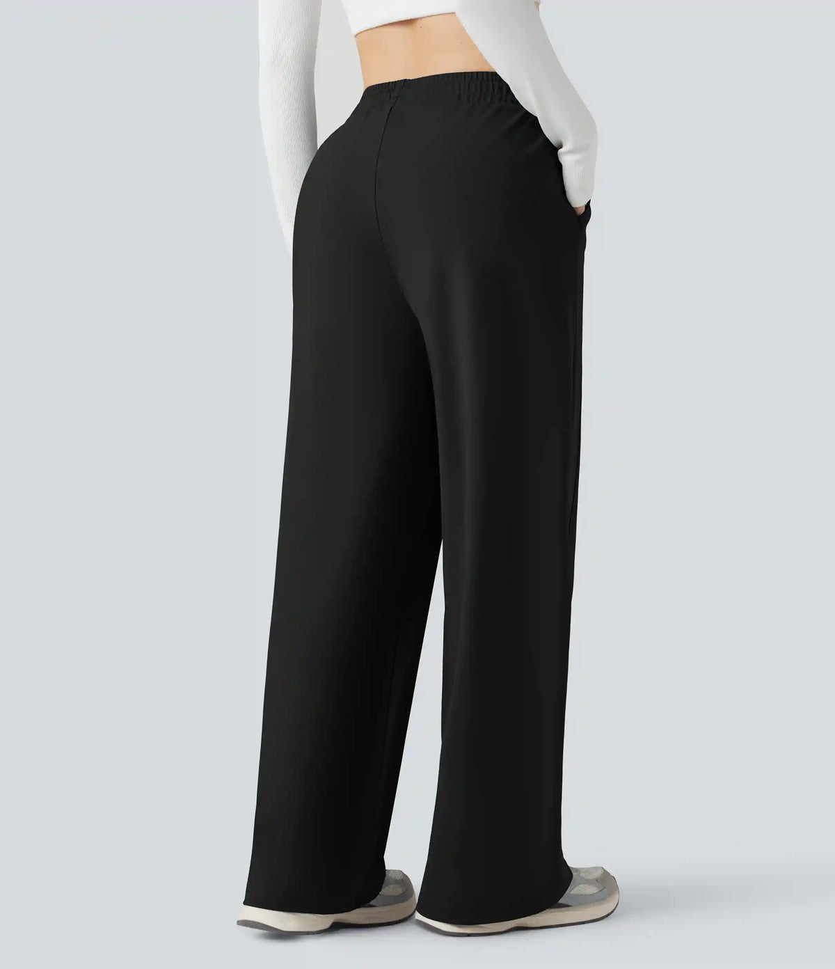 High Waisted Drawstring Straight Leg Yoga Pants with Pockets