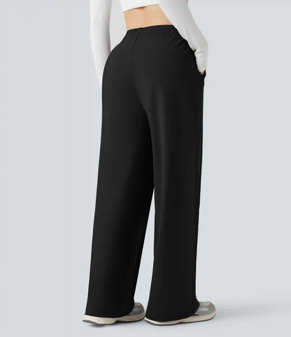 High Waisted Drawstring Straight Leg Yoga Pants with Pockets