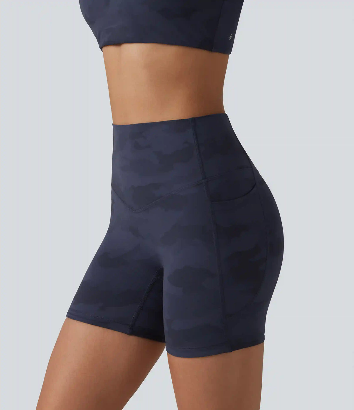 Halara UltraSculpt™ Camo Print High Waisted Tummy Control Training Biker Shorts 5'' with Pockets
