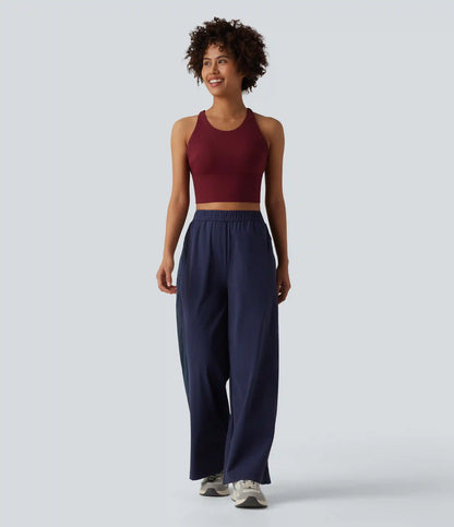 Mid Rise Contrast Mesh Quick Dry InstantCool Workout Straight Leg Pants with Pockets-UPF40+
