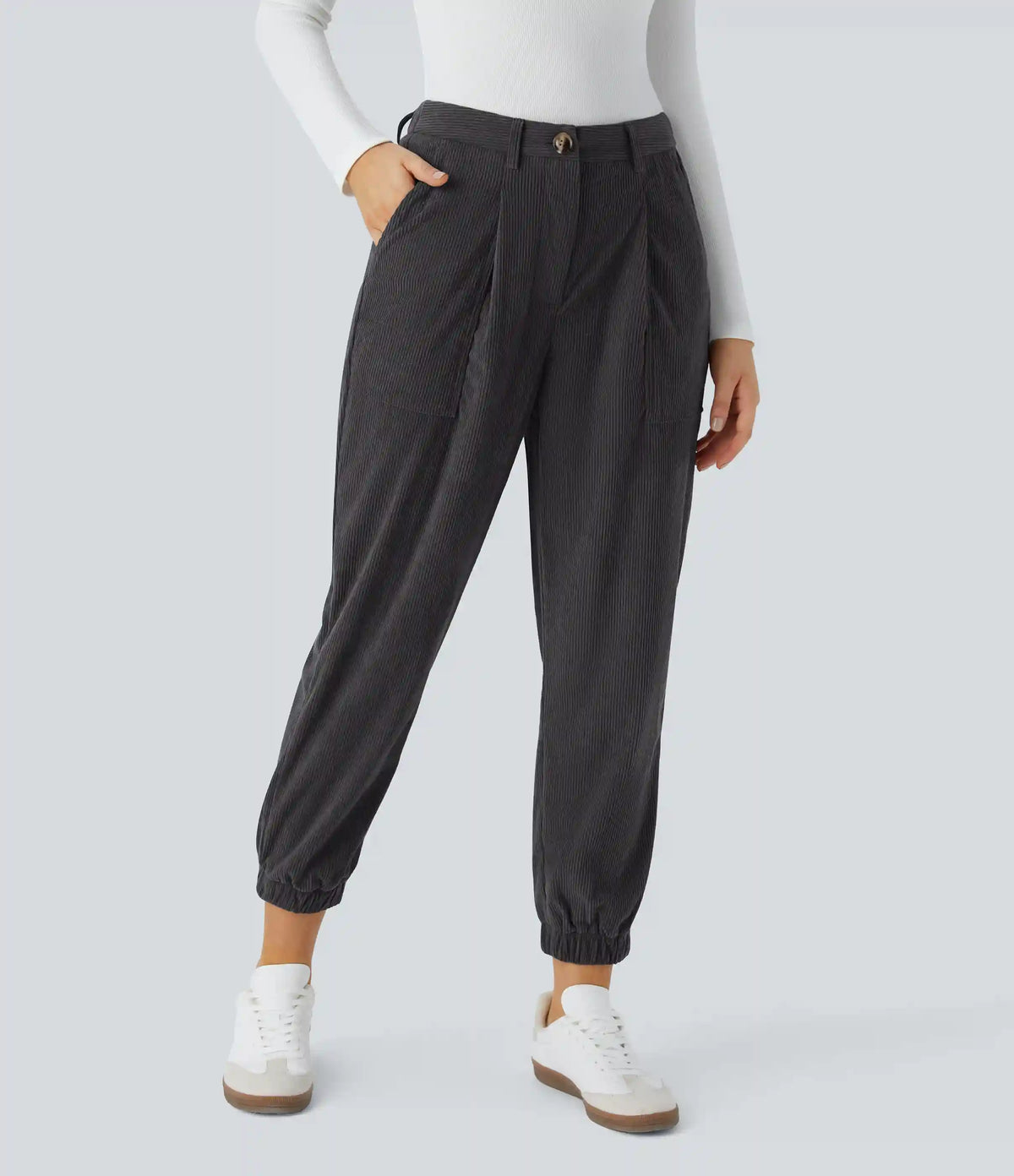 Mid Rise Zipper Pockets Corduroy Casual Joggers