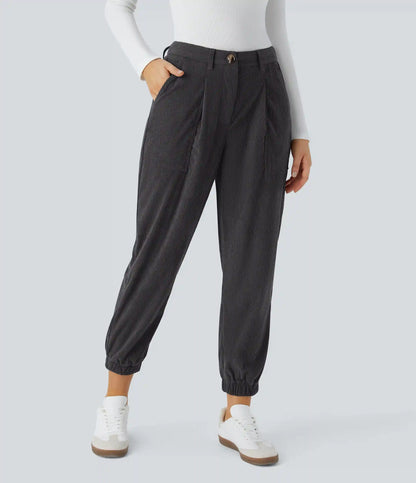 Mid Rise Zipper Pockets Corduroy Casual Joggers