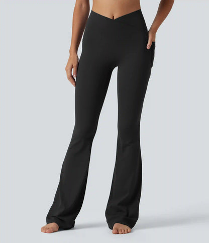 SoftlyZero™ High Waisted Crossover Plain Bootcut Casual Leggings with Pockets-UPF50+