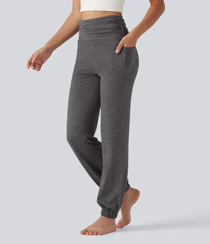 High Waisted Ruched Dance Balloon Joggers with Pockets