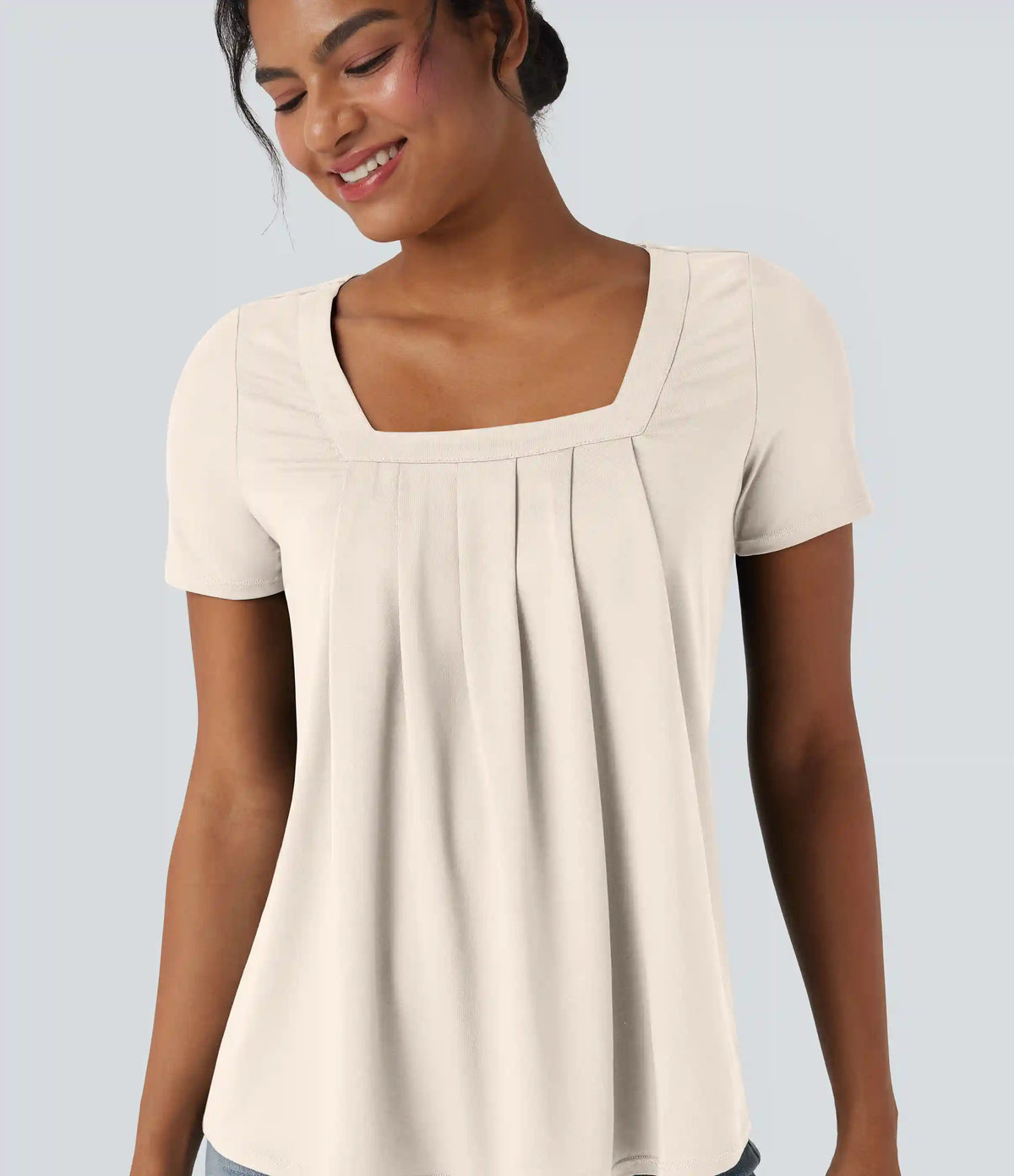 Square Neck Short Sleeve Casual Blouse