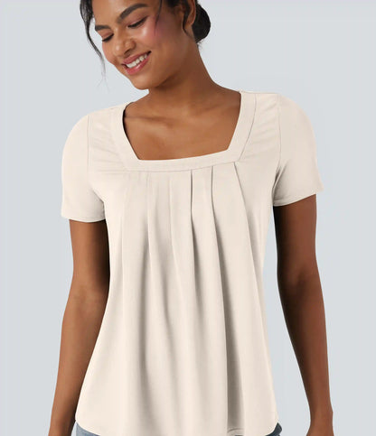 Square Neck Short Sleeve Casual Blouse
