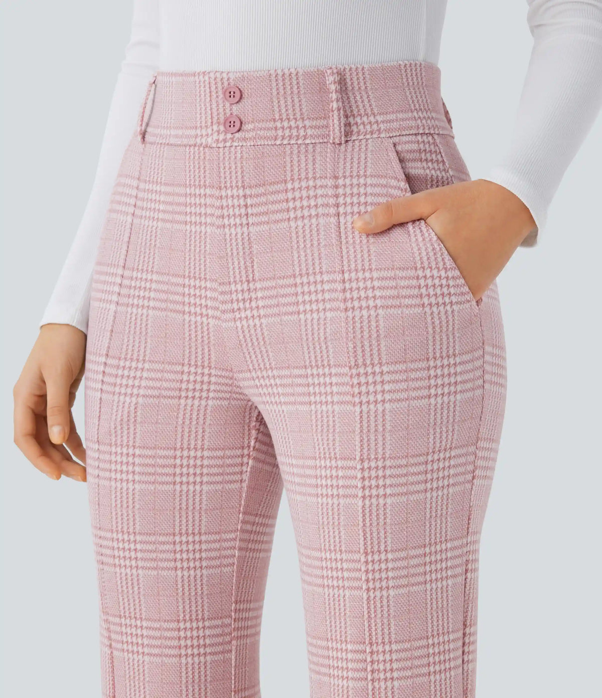 Halara Flex™ High Waisted Decorative Pocket Houndstooth Plaid Work Flare Pants