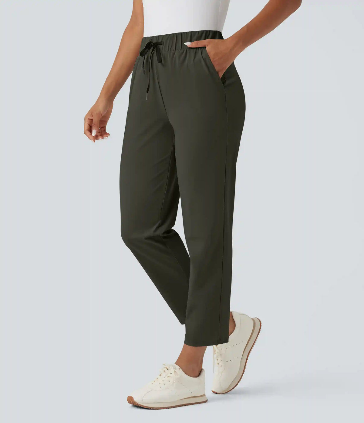 High Waisted Drawstring Pockets Quick Dry Golf Tapered Pants-Golf Tee Pocket