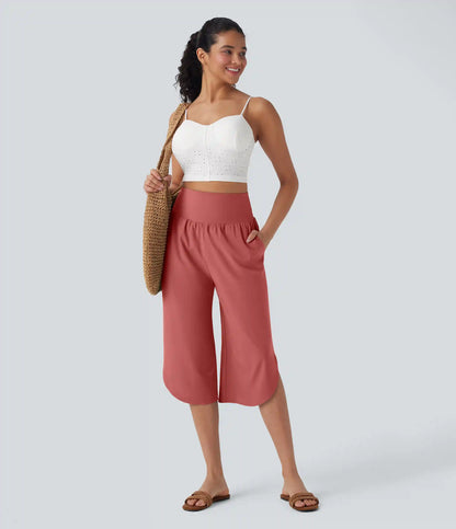 Breezeful™ High Waisted Tummy Control Hem Quick Dry Capri Pants with Pockets