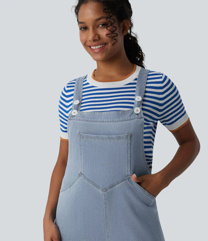 Halara Flex™ Wide Leg Denim Casual Overalls with Pockets