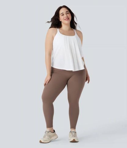 Plus Size Crisscross Backless Pleated Quick Dry Yoga Cami Top