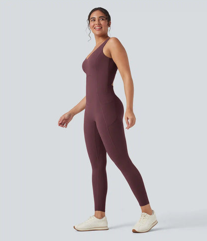Halara UltraSculpt™ V Neck Tummy Control Butt Lifting Workout Jumpsuit with Pockets