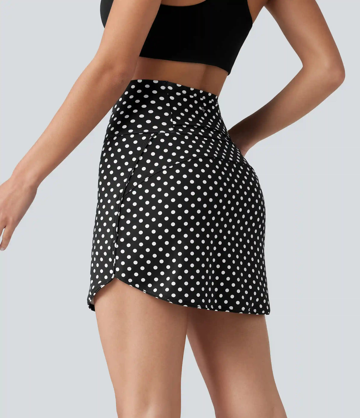 Ultra High-Waist Tummy Control Curved Hem 2-in-1 Polka Dot Golf Mini Skirt with Pockets