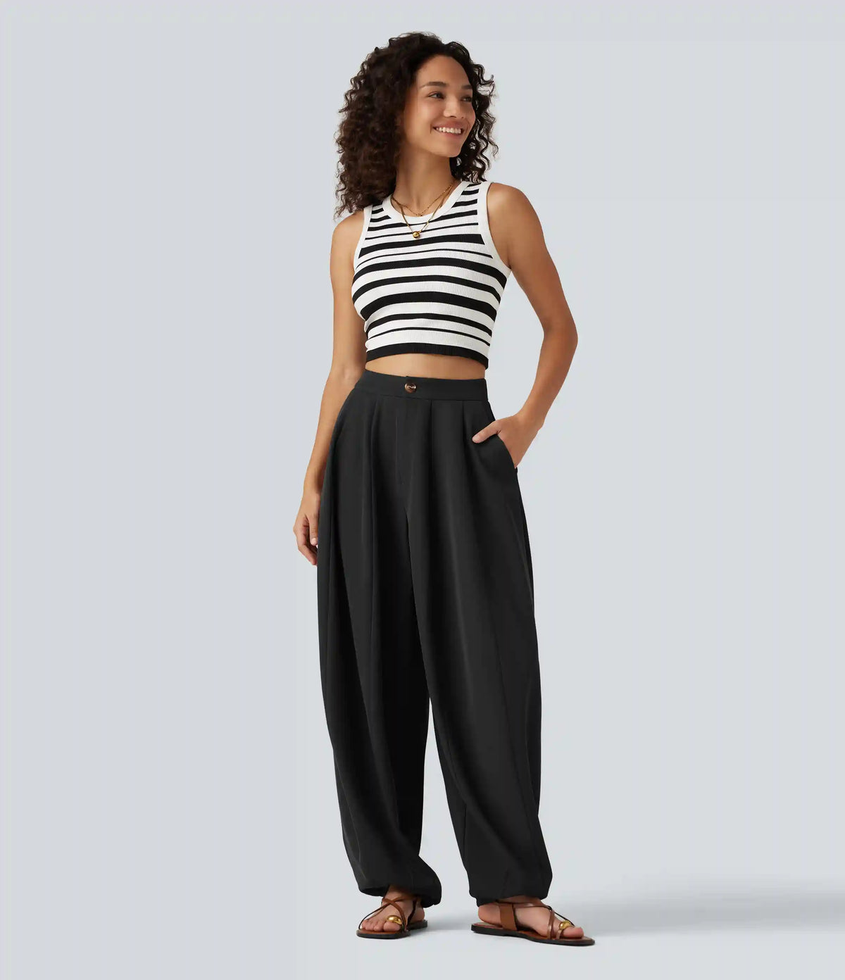 High Waisted Balloon Casual Pants with Pockets