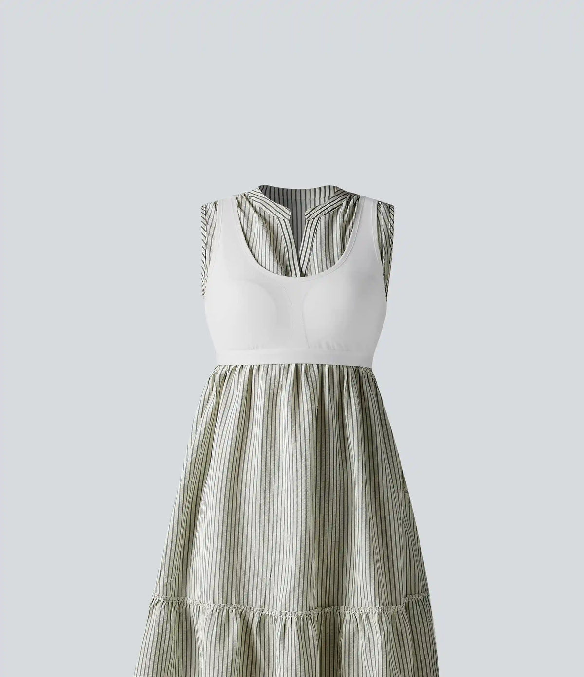 V Neck Built-in Bra Sleeveless Stripe Midi Dress
