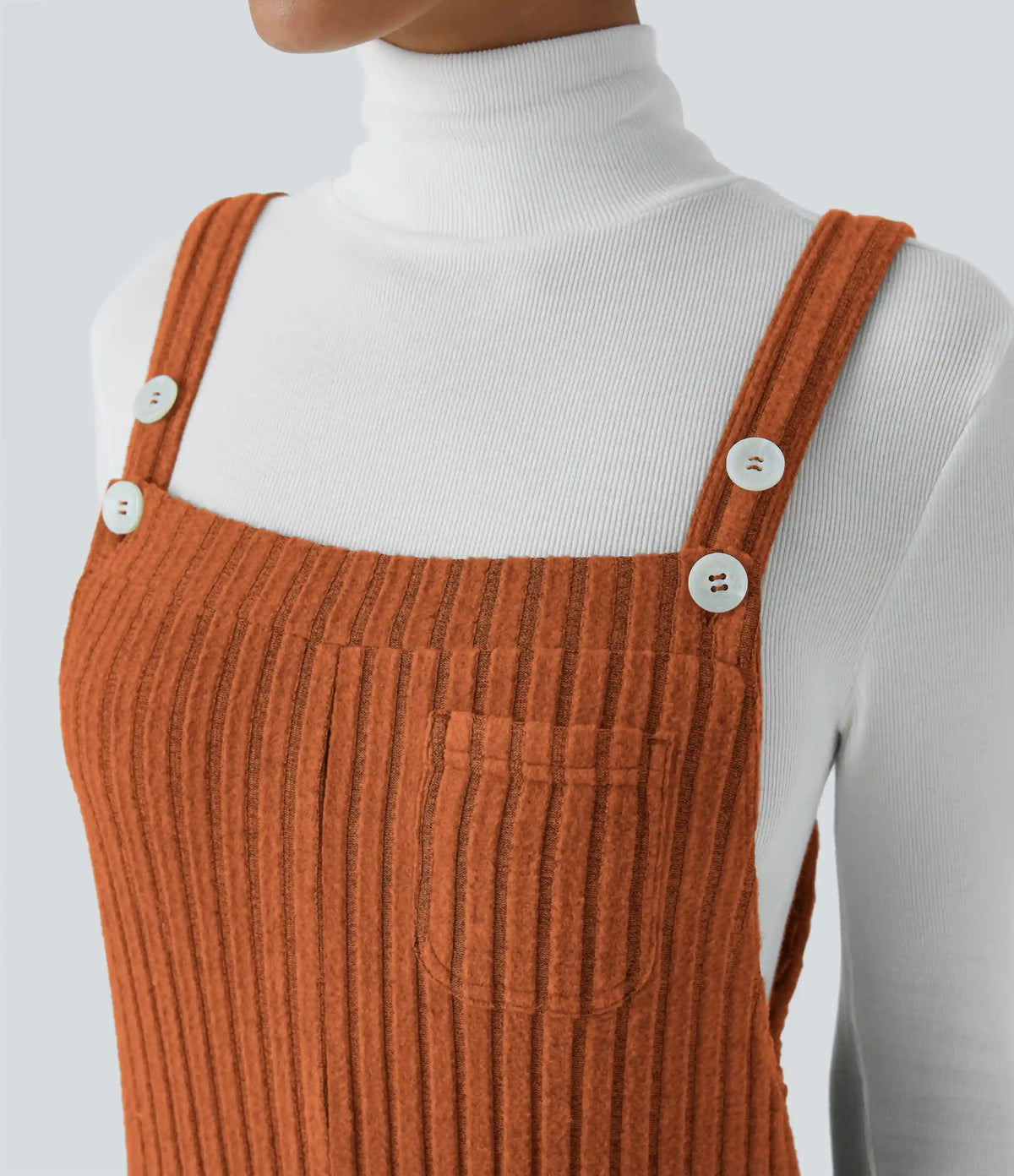 Ribbed Knit Pockets Casual Overalls