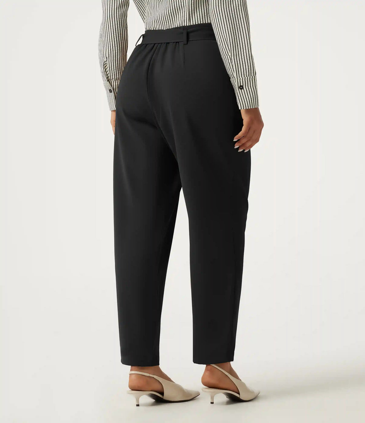 High Waisted Belted Tapered Work Pants with Pockets