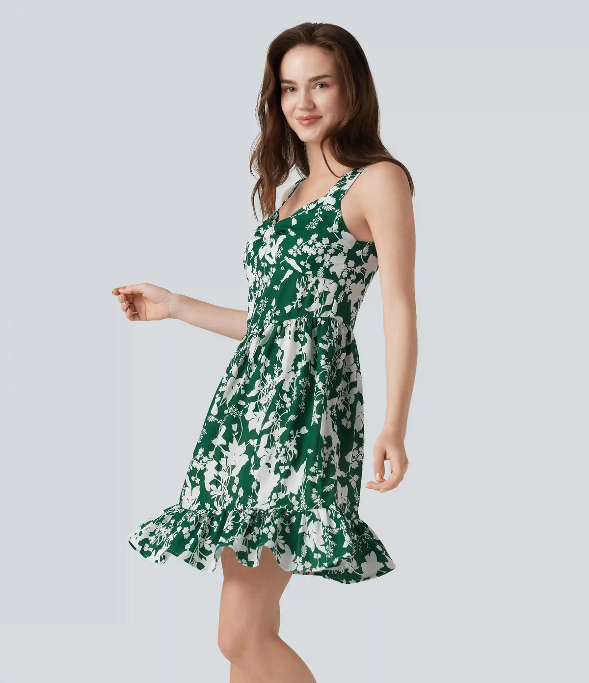 Sweetheart Neck Sleeveless Lace Up Floral Print Mini Dress