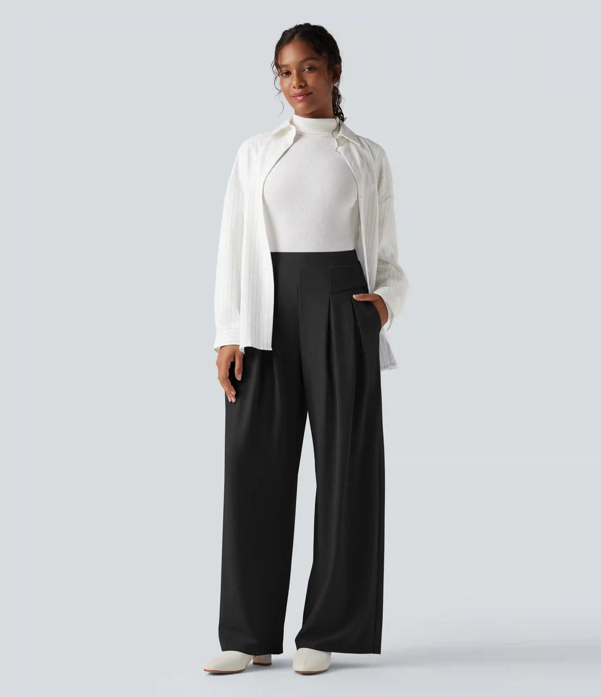 High Waisted Work Wide Leg Pants with Pockets