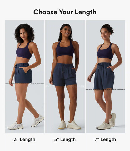 High Waisted Elastic Waistband Drawstring Pleated Yoga Shorts 3" with Pockets