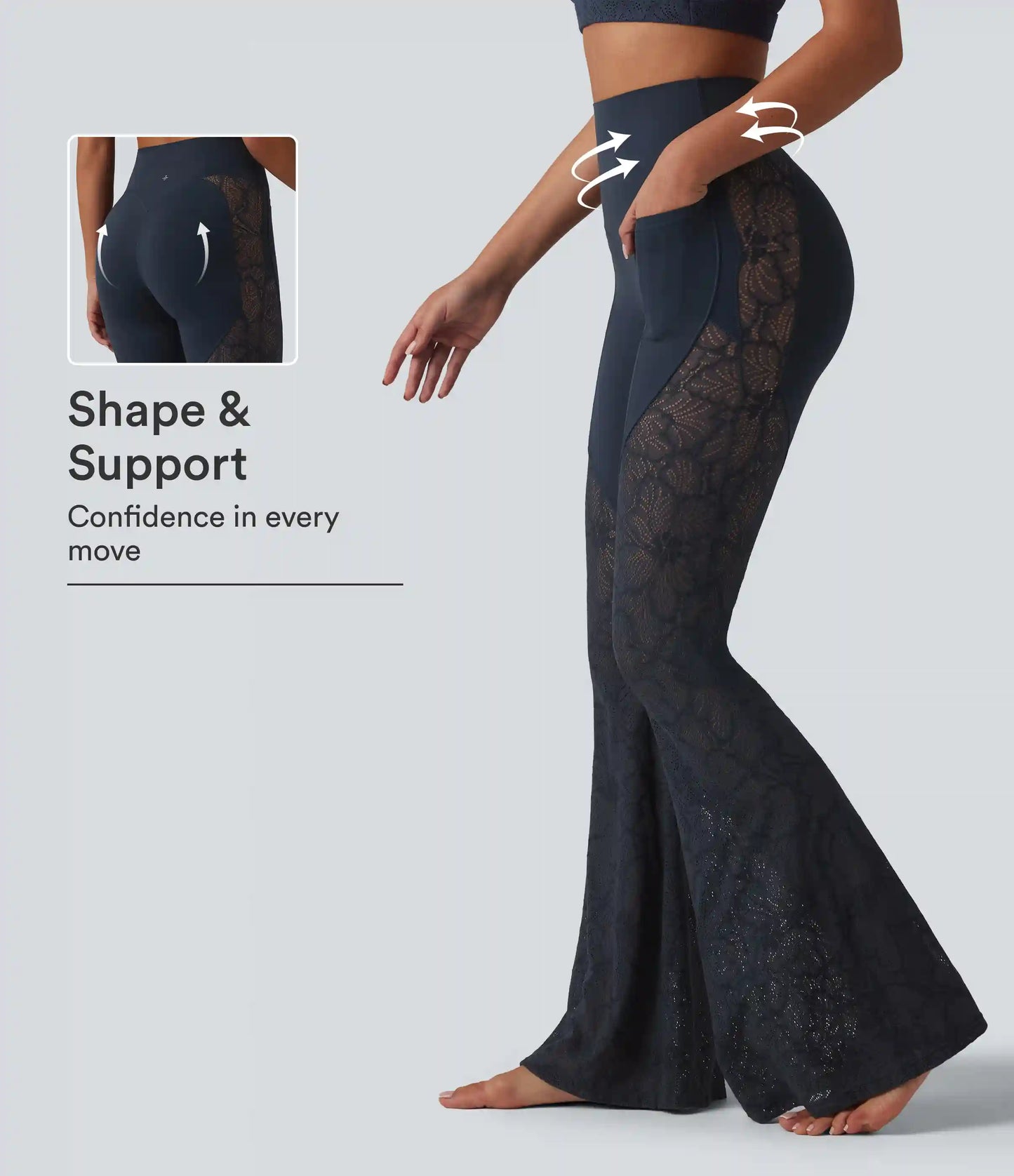 Halara UltraSculpt™ High Waisted Tummy Control Contrast Lace Yoga Flare Leggings with Pockets
