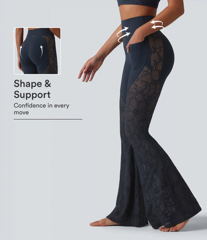 Halara UltraSculpt™ High Waisted Tummy Control Contrast Lace Yoga Flare Leggings with Pockets