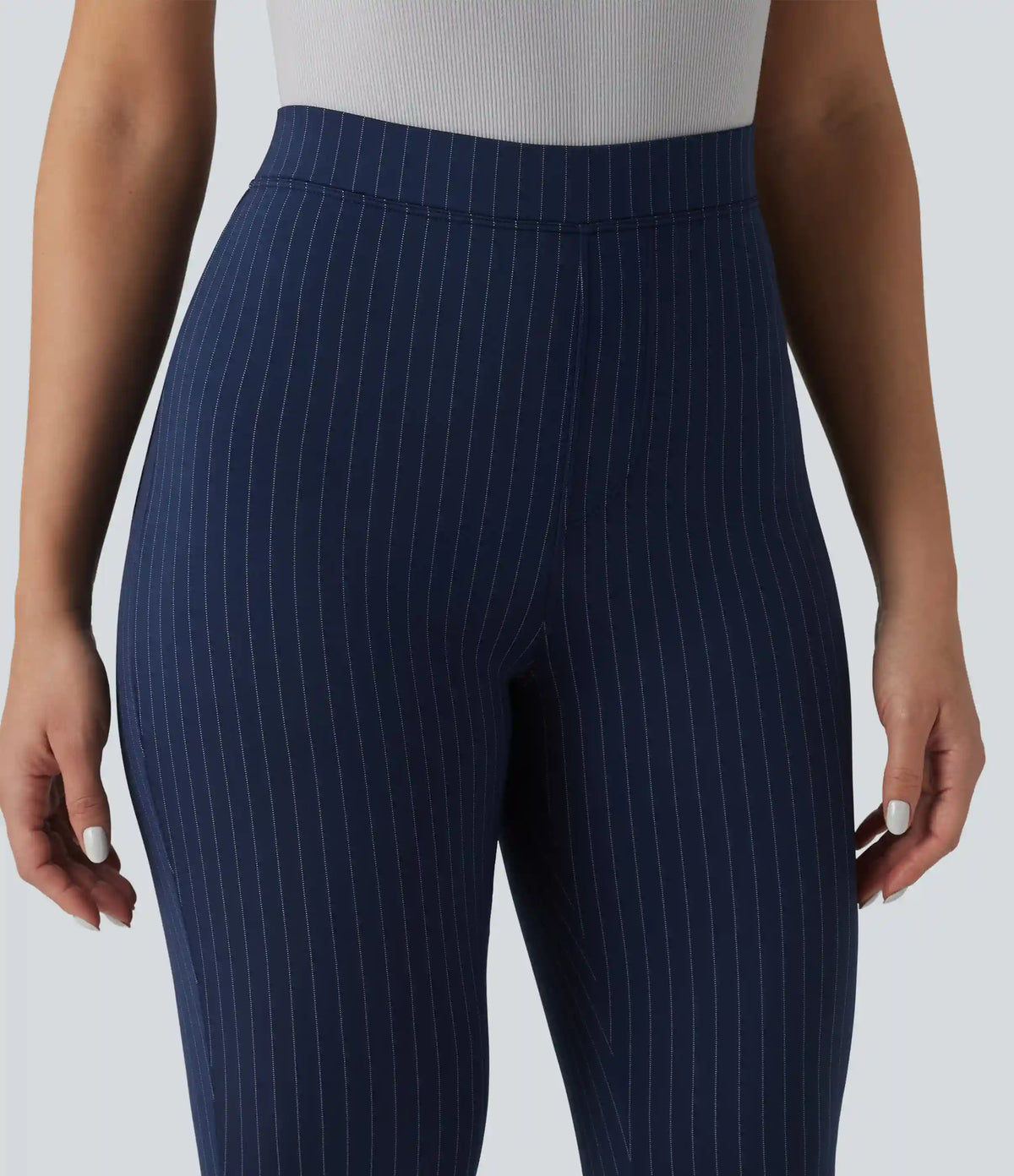 High Waisted Stripe Skinny Work Pants with Pockets