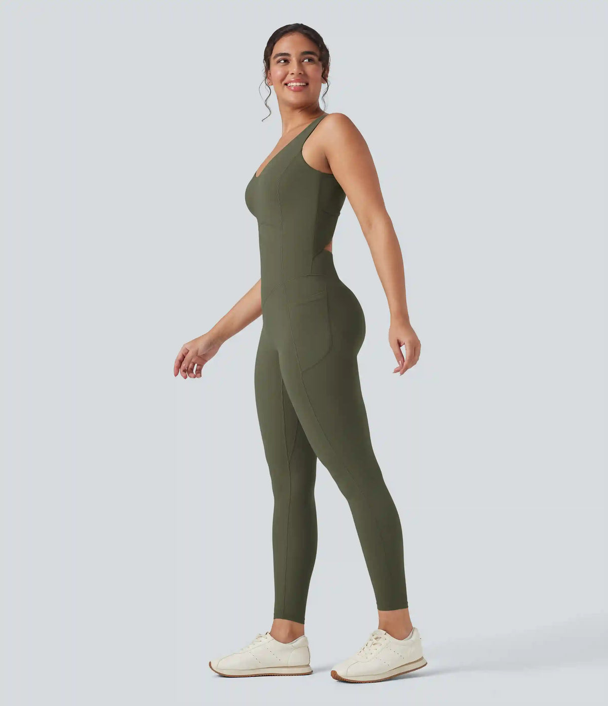 Halara UltraSculpt™ V Neck Tummy Control Butt Lifting Workout Jumpsuit with Pockets