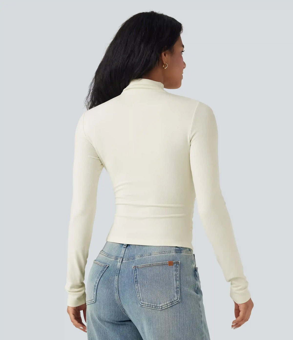 Mock-neck Long Sleeve Ruched Asymmetric Hem Thermal Casual Top