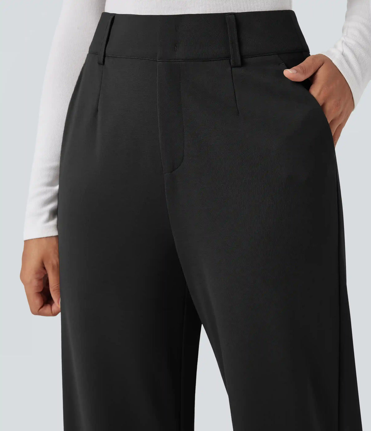 High Waisted Straight Leg Work Pants with Pockets