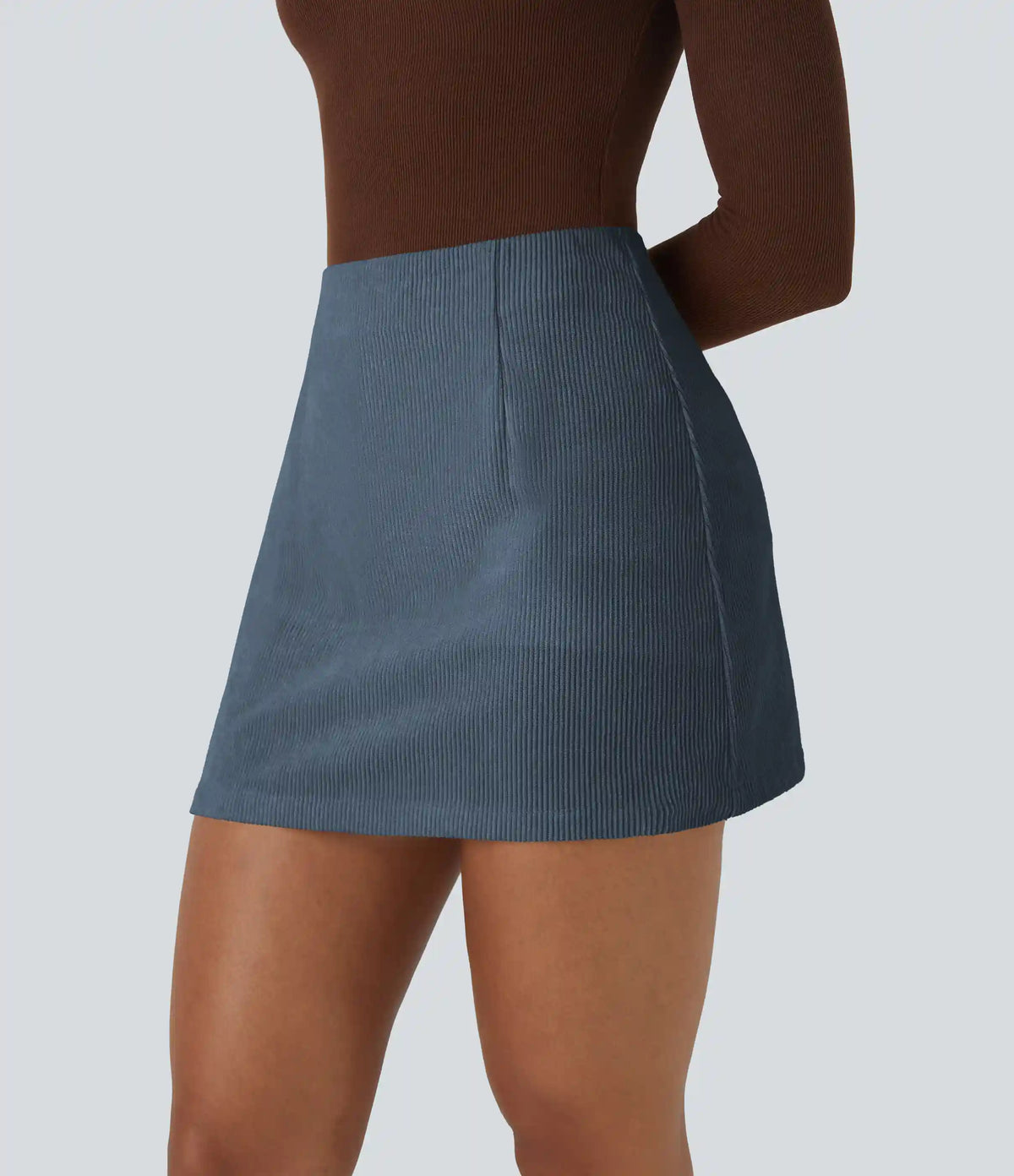 High Waisted 2-in-1 A Line Mini Corduroy Casual Skirt