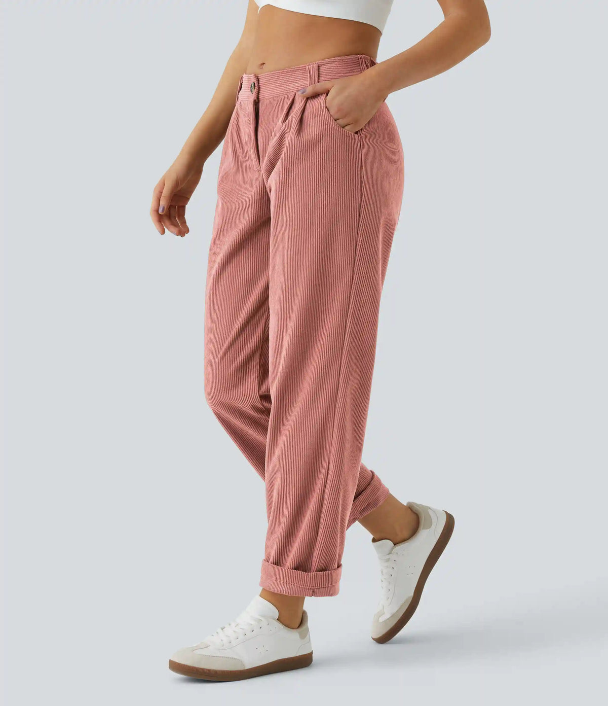 Mid Rise Zipper Pocket Corduroy Casual Pants