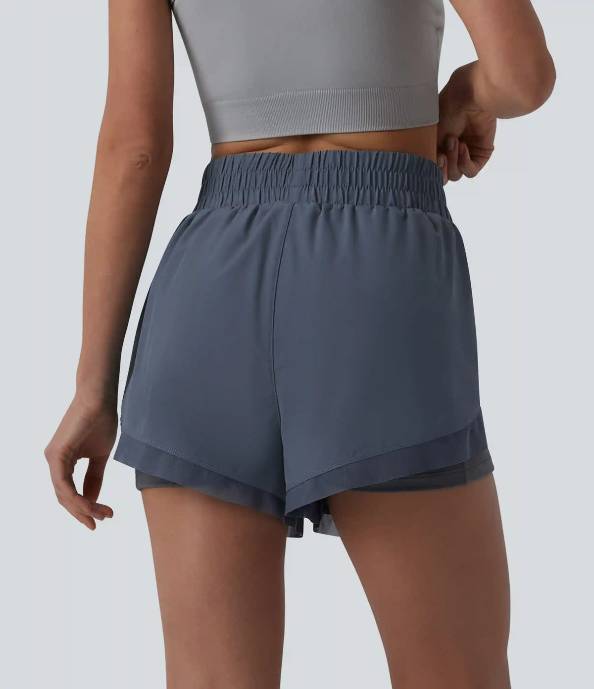 High Waisted Contrast Mesh 2-in-1 Running Shorts with Pockets