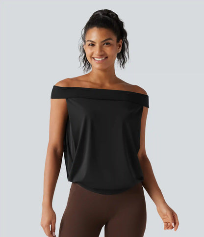 Off Shoulder InstantCool Workout Sports Top-UPF50+