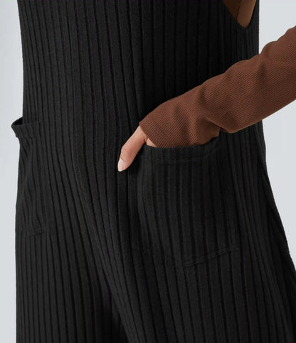 Ribbed Knit Casual Plus Size Overalls with Pockets