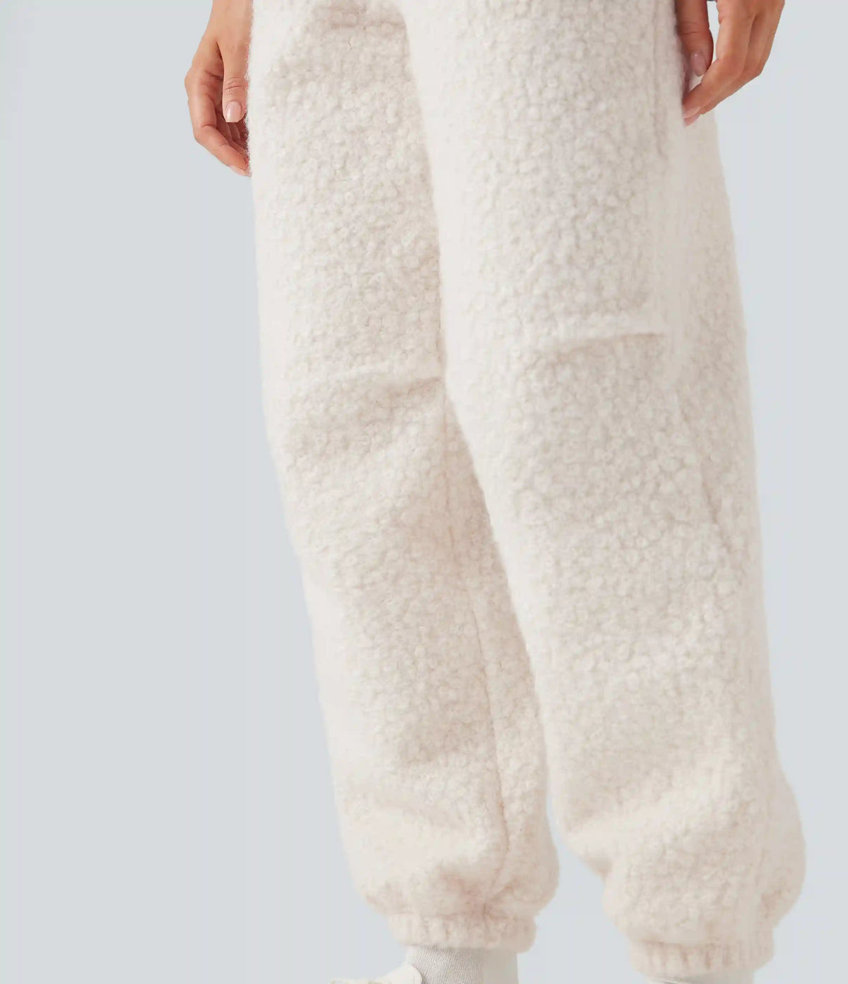 Mid Rise Drawstring Casual Teddy Joggers with Pockets