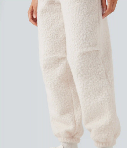 Mid Rise Drawstring Casual Teddy Joggers with Pockets