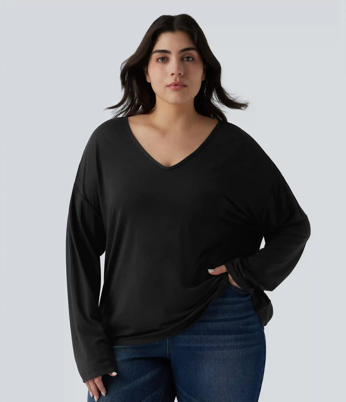 Plus Size V Neck Long Sleeve Casual Top
