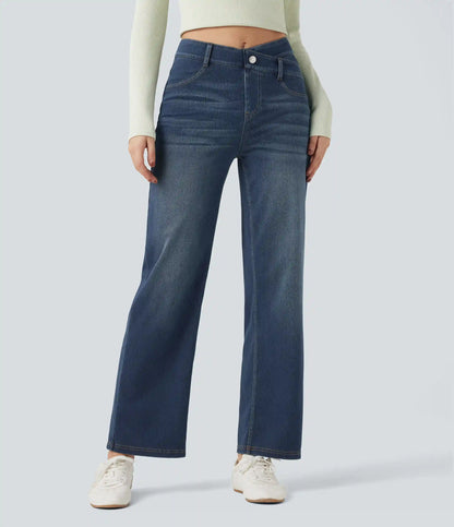Halara Flex™ Mid Rise Crossover Tummy Control Straight Leg Casual Jeans with Pockets