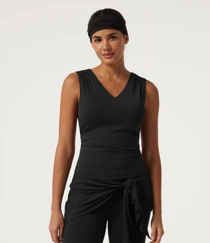 V Neck Ruched InstantCool Quick Dry Built-in Bra Yoga Sports Top