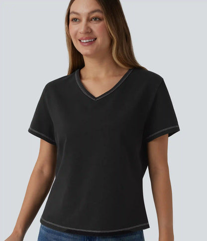 Halara Flex™ V Neck Short Sleeve Denim Casual T-Shirt