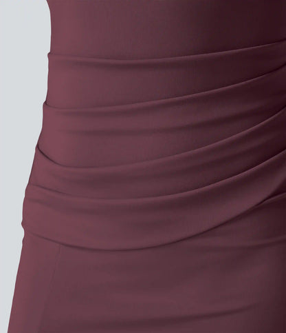 SoftlyZero™ Airy Square Neck Backless Corset Ruched Split Bodycon Midi InstantCool Bridesmaid and Wedding Guest Dress