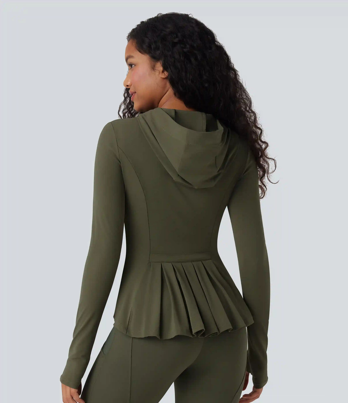 SoftlyZero™ Hooded Long Sleeve Thumb Hole Pleated Jacket with Pockets